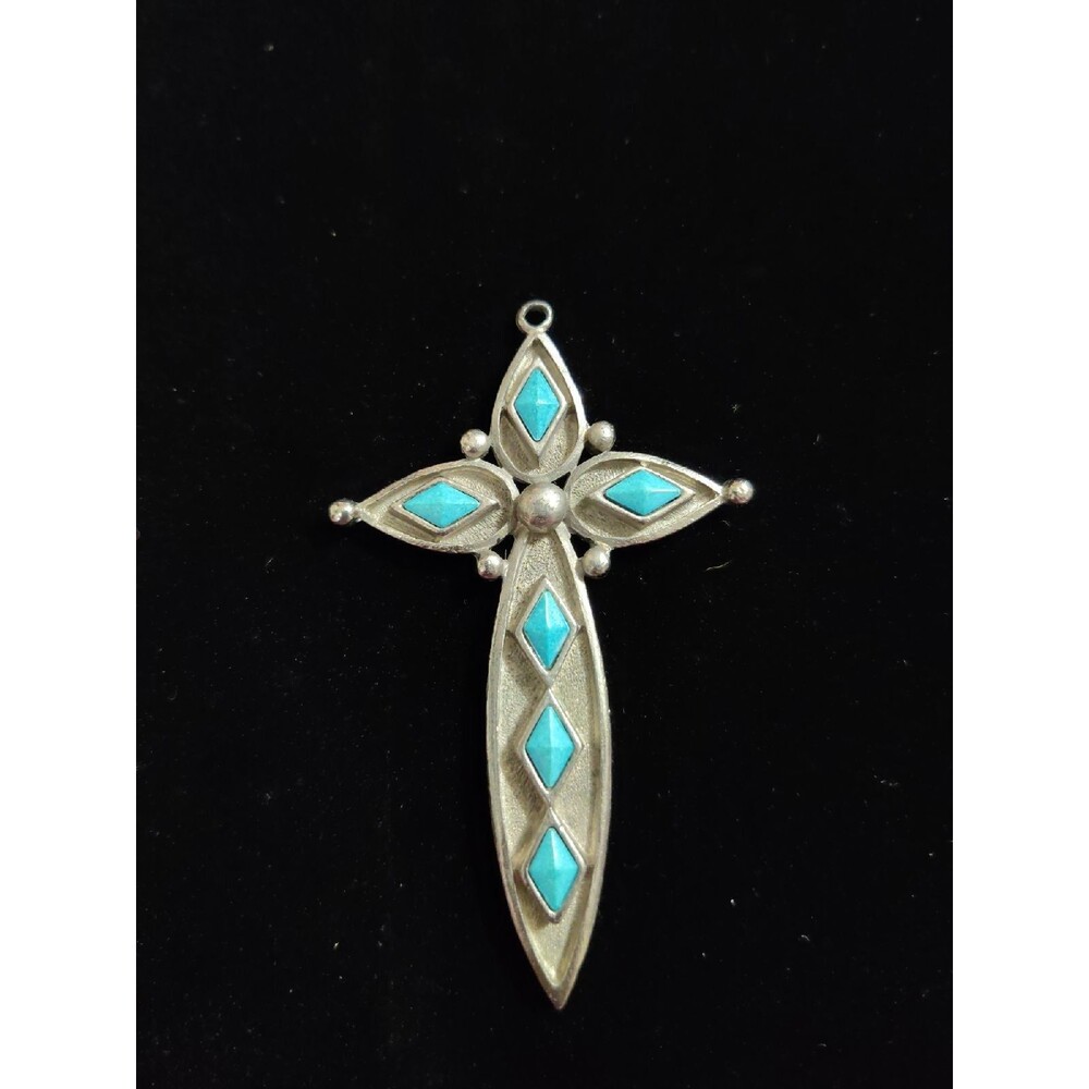 St Labre faux turquoise cross pendant